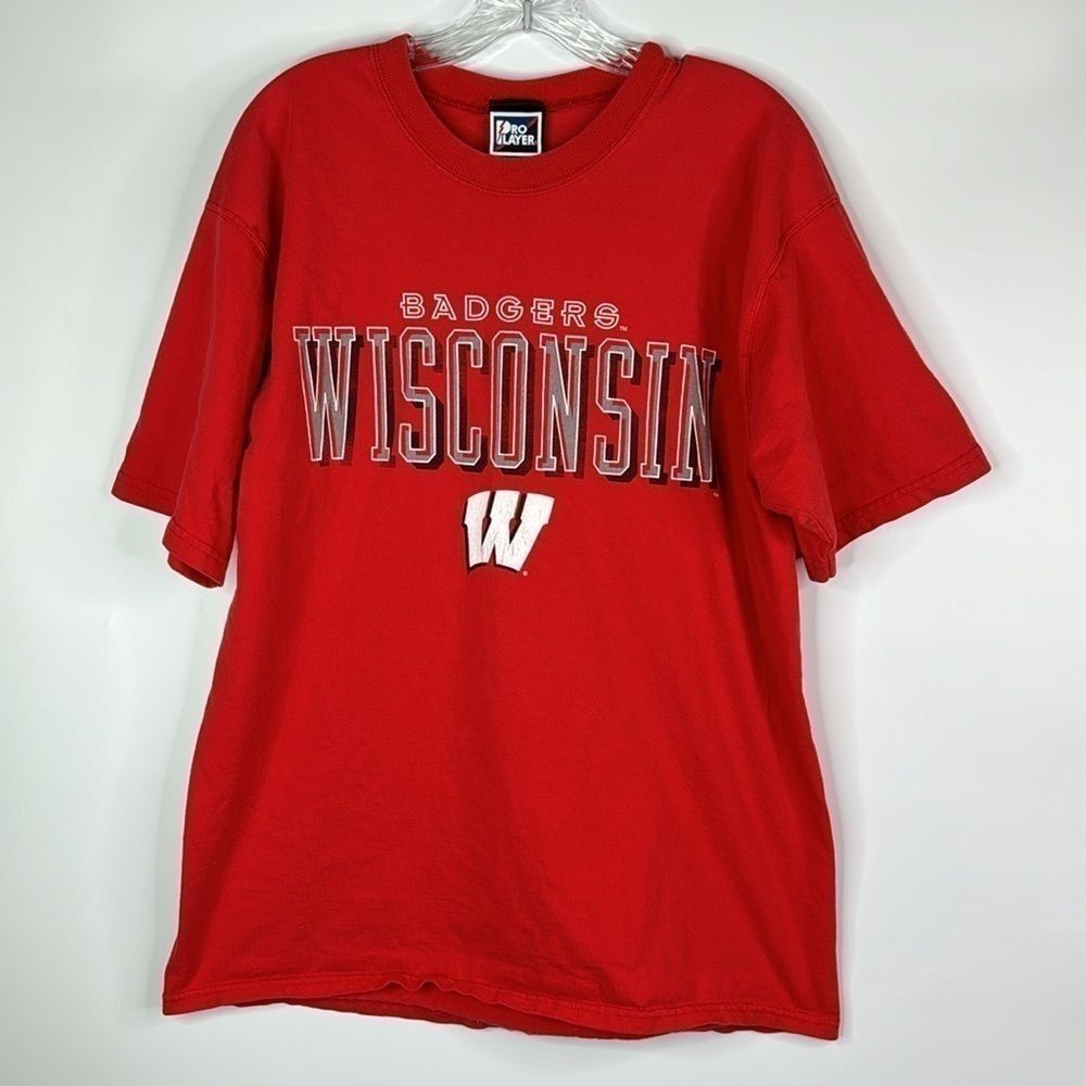 Vintage Pro Player Wisconsin Badgers Red Short Sleeve Tshirt Size Large